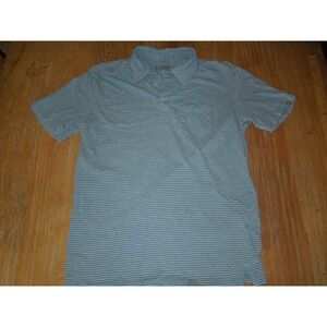 Fish Hippie  Mens Polo Shirt Medium Blue White Striped Short Sleeve Cotton Blend